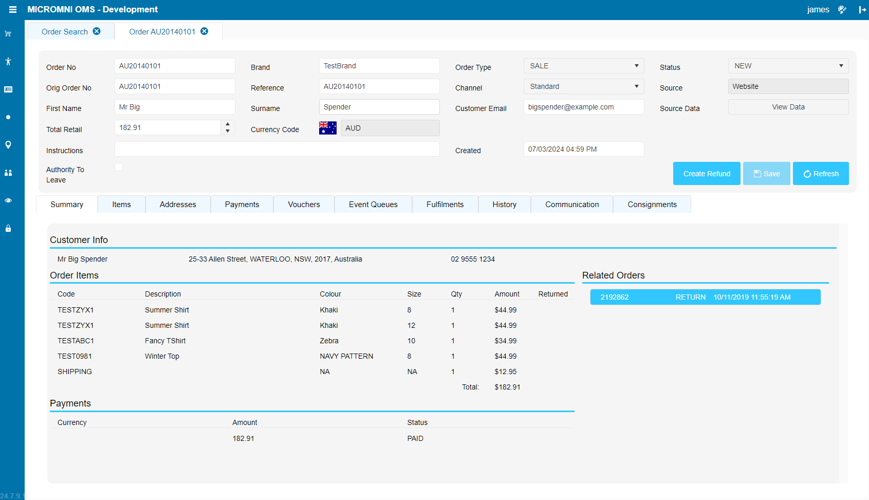 Order Management Interface